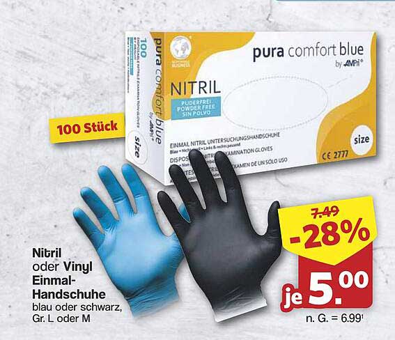 Nitril oder Vinyl Einmal-Handschuhe blau oder schwarz, Gr. L oder M
