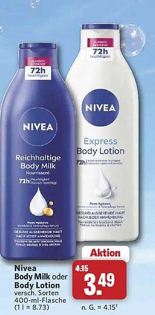 Nivea Body Milk oder Body Lotion versch. Sorten 400-ml-Flasche