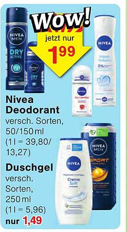 Nivea Deodorant versch. Sorten, 50/150 ml (1 l = 39,80/13,27)