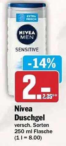 Nivea Duschgel versch. Sorten 250 ml Flasche (1 l = 8.00)