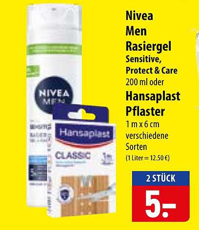 Nivea Men Rasiergel Sensitive, Protect & Care 200 ml oder Hansaplast Pflaster 1 m x 6 cm verschiedene Sorten