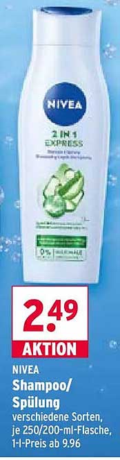NIVEA Shampoo/Spülung verschiedene Sorten, je 250/200-ml-Flasche, 1-L-Preis ab 9,96