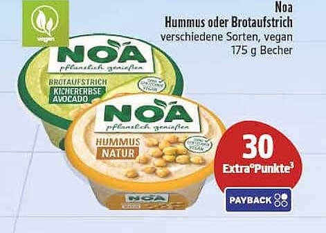Noa Hummus oder Brotaufstrich verschiedene Sorten, vegan 175 g Becher