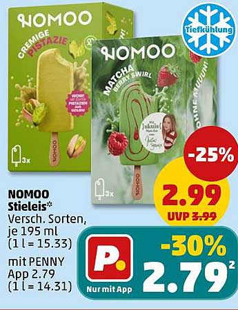 NOMOO Stieleis* Versch. Sorten, je 195 ml (1 L = 15.33) mit PENNY App
