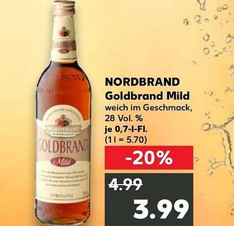 NORDBRAND Goldbrand Mild weich im Geschmack, 28 Vol. %, je 0,7-l-FL. (1 l = 5.70)