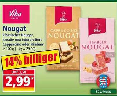 Nougat klassischer Nougat, kreativ neu interpretiert – Cappuccino oder Himbeer je 100 g (1 kg = 29,90)