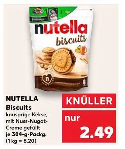 NUTELLA Biscuits knusprige Kekse, mit Nuss-Nugat-Creme gefüllt je 304-g-Packg. (1 kg = 8.20)