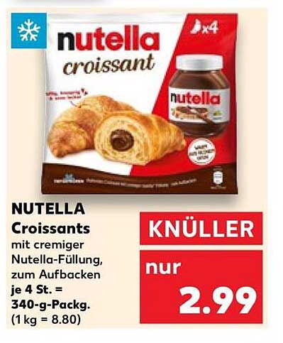 NUTELLA Croissants mit cremiger Nutella-Füllung, zum Aufbacken je 4 St. = 340-g-Packg. (1 kg = 8.80)