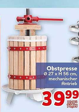 Obstpresse Ø 27 x H 56 cm, mechanischer Antrieb