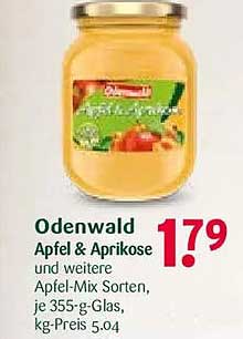 Odenwald Apfel & Aprikose und weitere Apfel-Mix Sorten, je 355-g-Glas, kg-Preis 5.04
