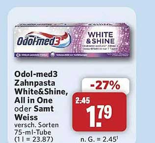 Odol-med3 Zahnpasta White&Shine, All in One oder Sanft Weiss