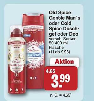 Old Spice / Gentle Man´s oder Cold Spice Duschgel oder Deo versc. Sorten 50-400-ml-Flasche (1l ab 9.98)