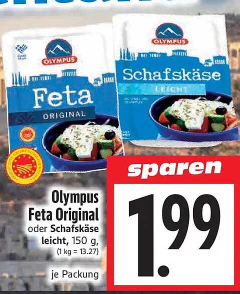Olympus Feta Original oder Schafskäse leicht, 150 g, (1 kg = 13.27)