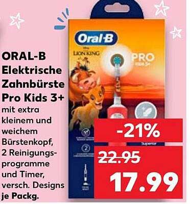 ORAL-B Elektrische Zahnbürste Pro Kids 3+ mit extra kleinem und weichem Bürstenkopf, 2 Reinigungsprogramme und Timer, versch. Designs je Packg.