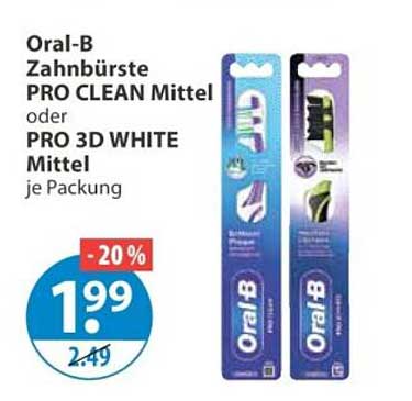 Oral-B Zahnbürste PRO CLEAN Mittel oder PRO 3D WHITE Mittel je Packung