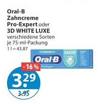 Oral-B Zahncreme Pro-Expert oder 3D WHITE LUXE verschiedene Sorten je 75-ml-Packung 1 l = 43.87