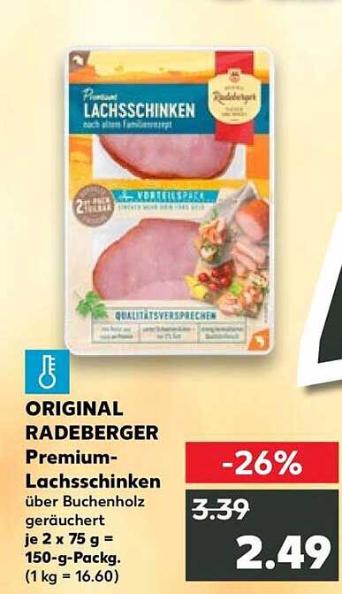 ORIGINAL RADEBERGER Premium-Lachsschinken über Buchenholz geräuchert je 2 x 75 g = 150-g-Packg. (1 kg = 16.60)