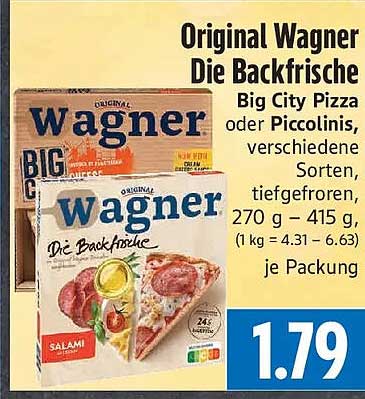 Original Wagner Die Backfrische Big City Pizza oder Piccolinis, verschiedene Sorten, tiefgefroren, 270 g – 415 g, je Packung