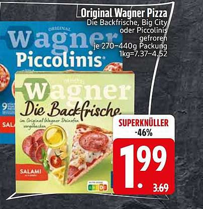 Original Wagner Pizza Die Backfrische, Big City oder Piccolinis gefroren je 270–440 g Packung