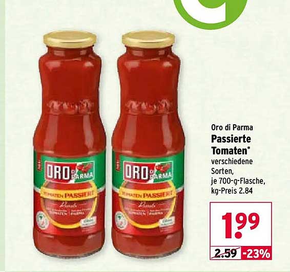 Oro di Parma Passierte Tomaten* verschiedene Sorten, je 700-g-Flasche, kg-Preis 2.84