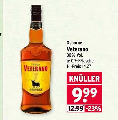 Osborne Veterano 30% Vol. je 0,7-l-Flasche, 1-l-Preis 14.27
