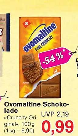 Ovomaltine Schokolade »Crunchy Original«, 100 g (1 kg = 9,90)