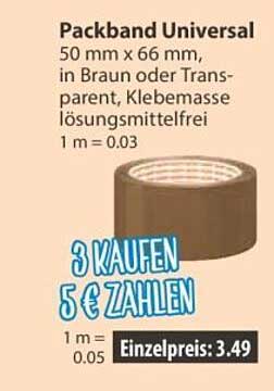 Packband Universal 50 mm x 66 m, in Braun oder Transparent, Klebemasse lösungsmittelfrei