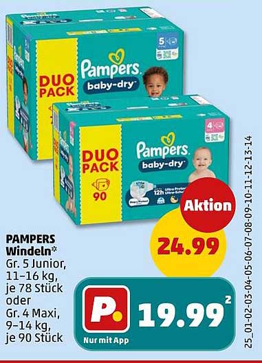 PAMPERS Windeln* Gr. 5 Junior, 11–16 kg, je 78 Stück oder Gr. 4 Maxi, 9–14 kg, je 90 Stück