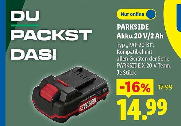 PARKSIDE Akku 20 V/2 Ah
