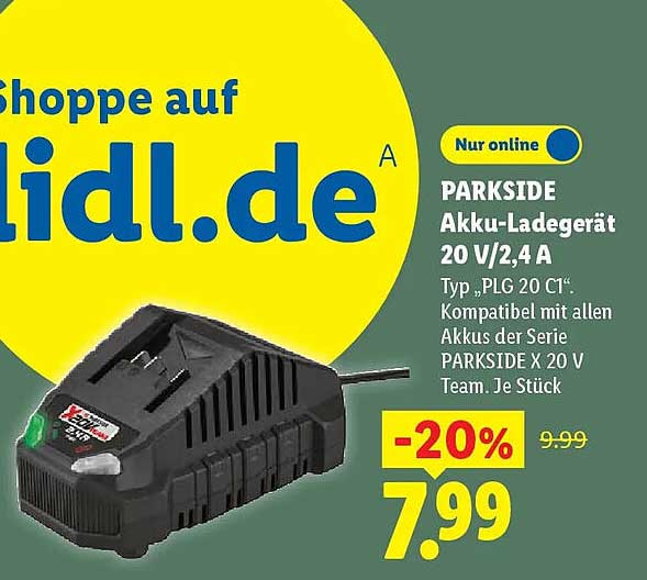 PARKSIDE Akku-Ladegerät 20 V/2,4 A