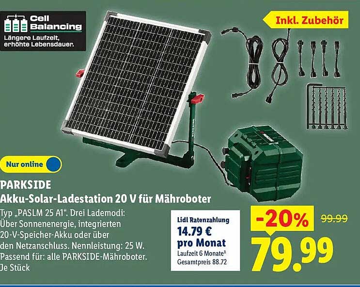 PARKSIDE Akku-Solar-Ladestation 20 V für Mähroboter