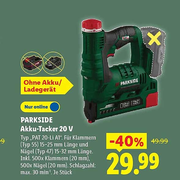 PARKSIDE Akku-Tacker 20 V