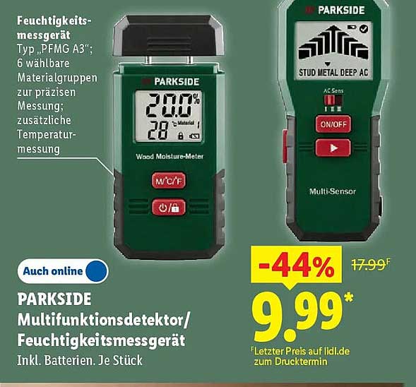 PARKSIDE Multifunktionsdetektor/ Feuchtigkeitsmessgerät