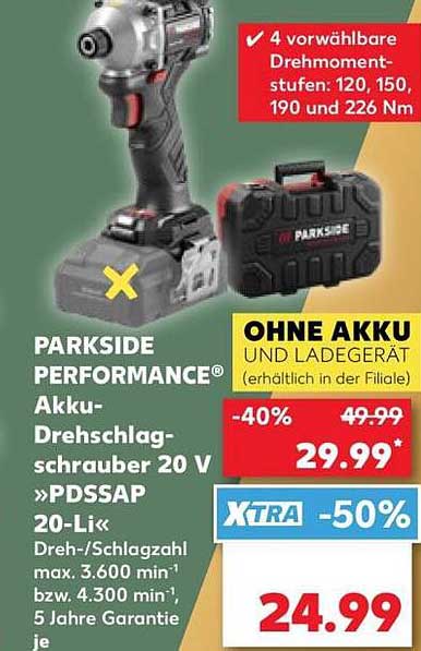 PARKSIDE PERFORMANCE® Akku-Drehschlagschrauber 20 V »PDSSAP 20-Li«