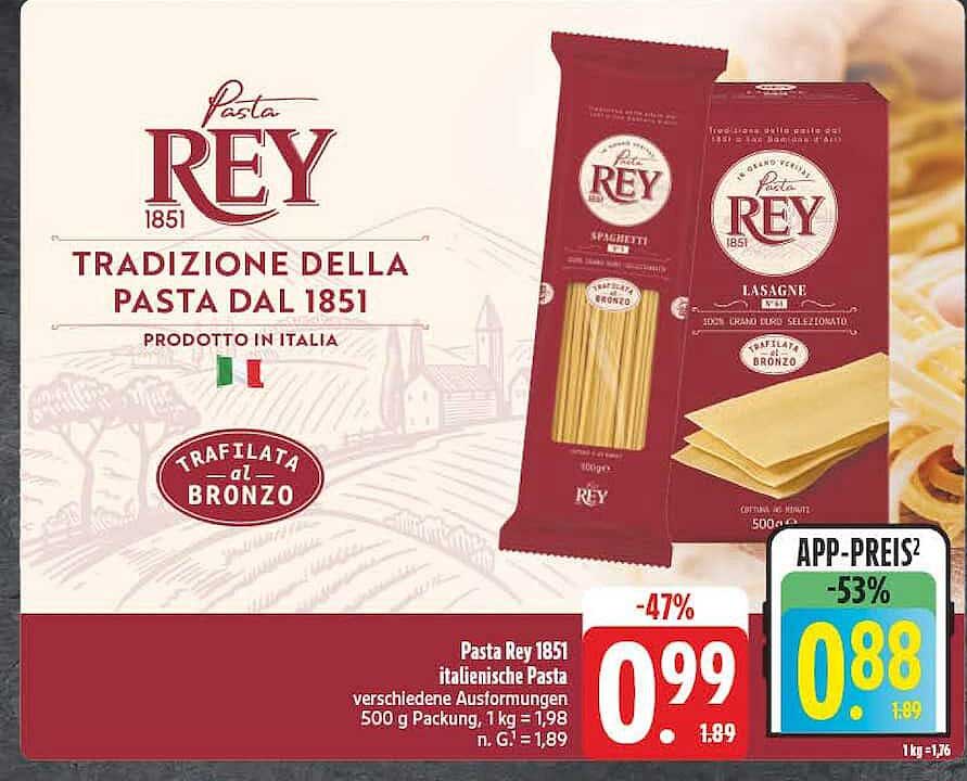 Pasta Rey 1851 italienische Pasta verschiedene Ausformungen 500 g Packung, 1 kg = 1,98