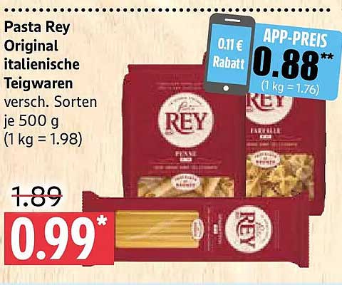 Pasta Rey Original italienische Teigwaren versch. Sorten je 500 g (1 kg = 1.98)