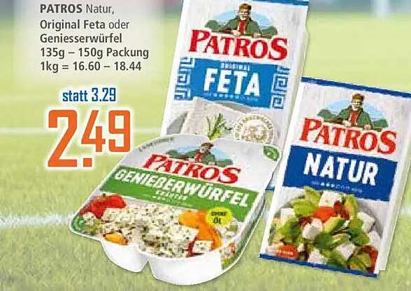 PATROS Natur, Original Feta oder Genießewürfel 135g – 150g Packung 1kg = 16.60 – 18.44