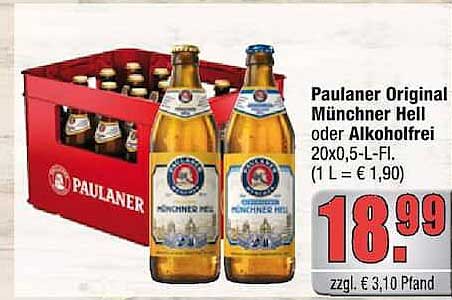 Paulaner Original Münchner Hell oder Alkoholfrei 20x0,5-l-Fl.