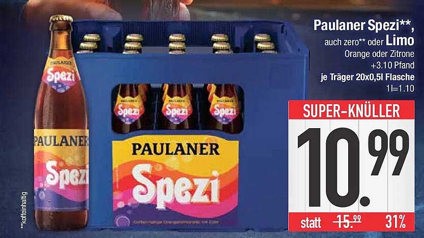 Paulaner Spezi**, auch zero* oder Limo Orange oder Zitrone