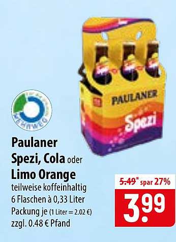 Paulaner Spezi, Cola oder Limo Orange