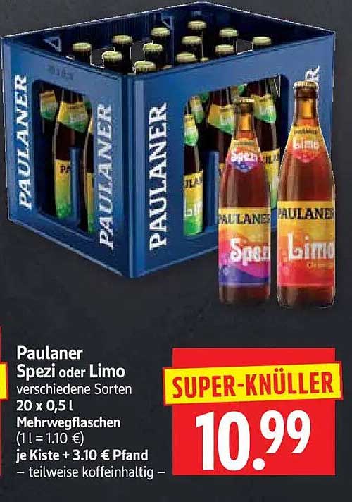 Paulaner Spezi oder Limo verschiedene Sorten 20 x 0,5 l Mehrwegflaschen