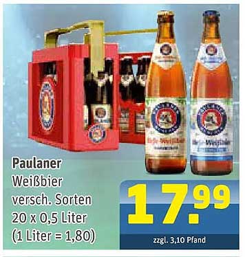 Paulaner Weißbier versch. Sorten 20 x 0,5 Liter (1 Liter = 1,80)