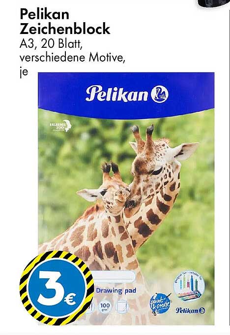 Pelikan Zeichenblock A3, 20 Blatt, verschiedene Motive, je