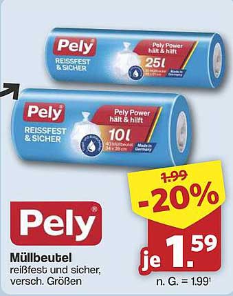 Pely Müllbeutel reißfest und sicher, versch. Größen