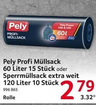 Pely Profi Mullsack 60 Liter 15 Stück oder Sperrmüllsack extra weit 120 Liter 10 Stück