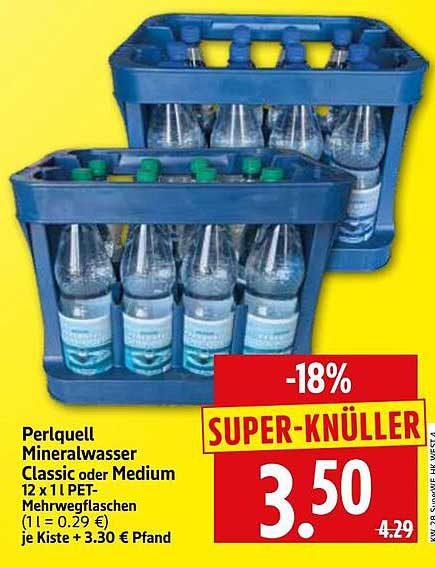 Perlquell Mineralwasser Classic oder Medium 12 x 1 l PET-Mehrwegflasche