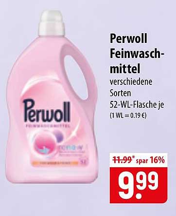 Perwoll Feinwaschmittel verschiedene Sorten 52-WL-Flasche je