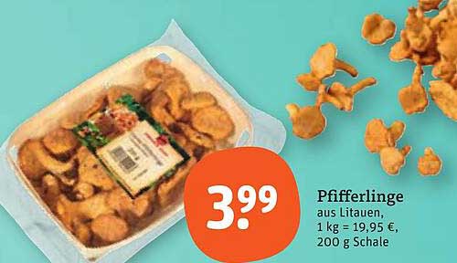 Pfifferlinge aus Litauen, 1 kg = 19,95 €, 200 g Schale