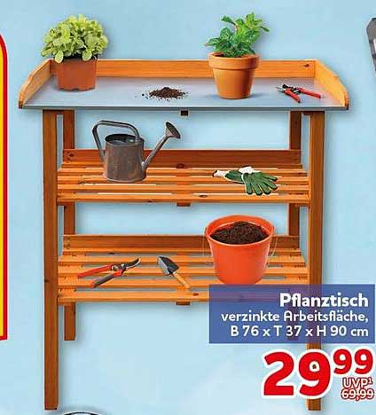 Pflanztisch verzinkte Arbeitsfläche, B 76 x T 37 x H 90 cm