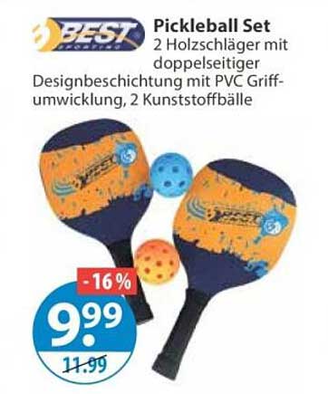 Pickleball Set 2 Holzschläger mit doppelseitiger Designbeschichtung mit PVC Griffumwicklung, 2 Kunststoffbälle